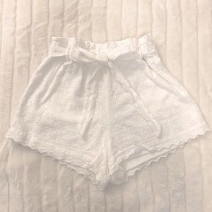High waisted white paper bag shorts